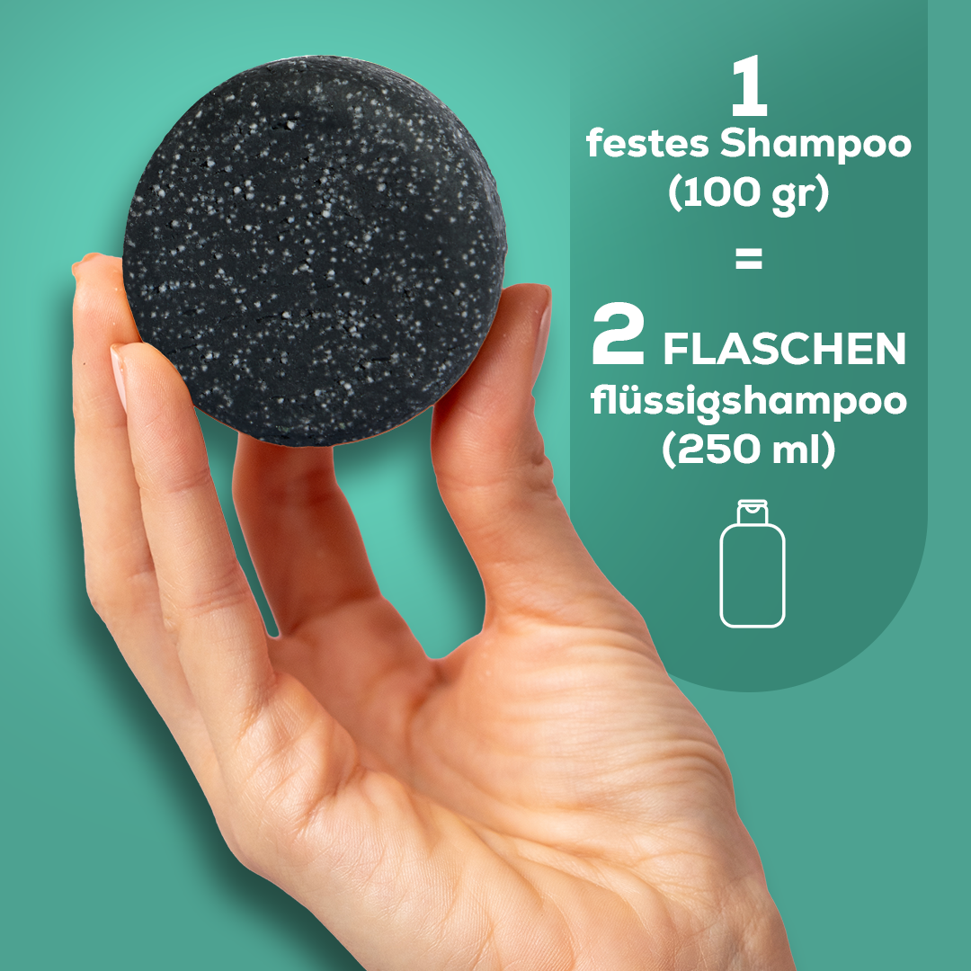 Festes Shampoo mit Aktivkohle und Teebaumöl 100 g – mit natürlichem Kürbis-Luffa