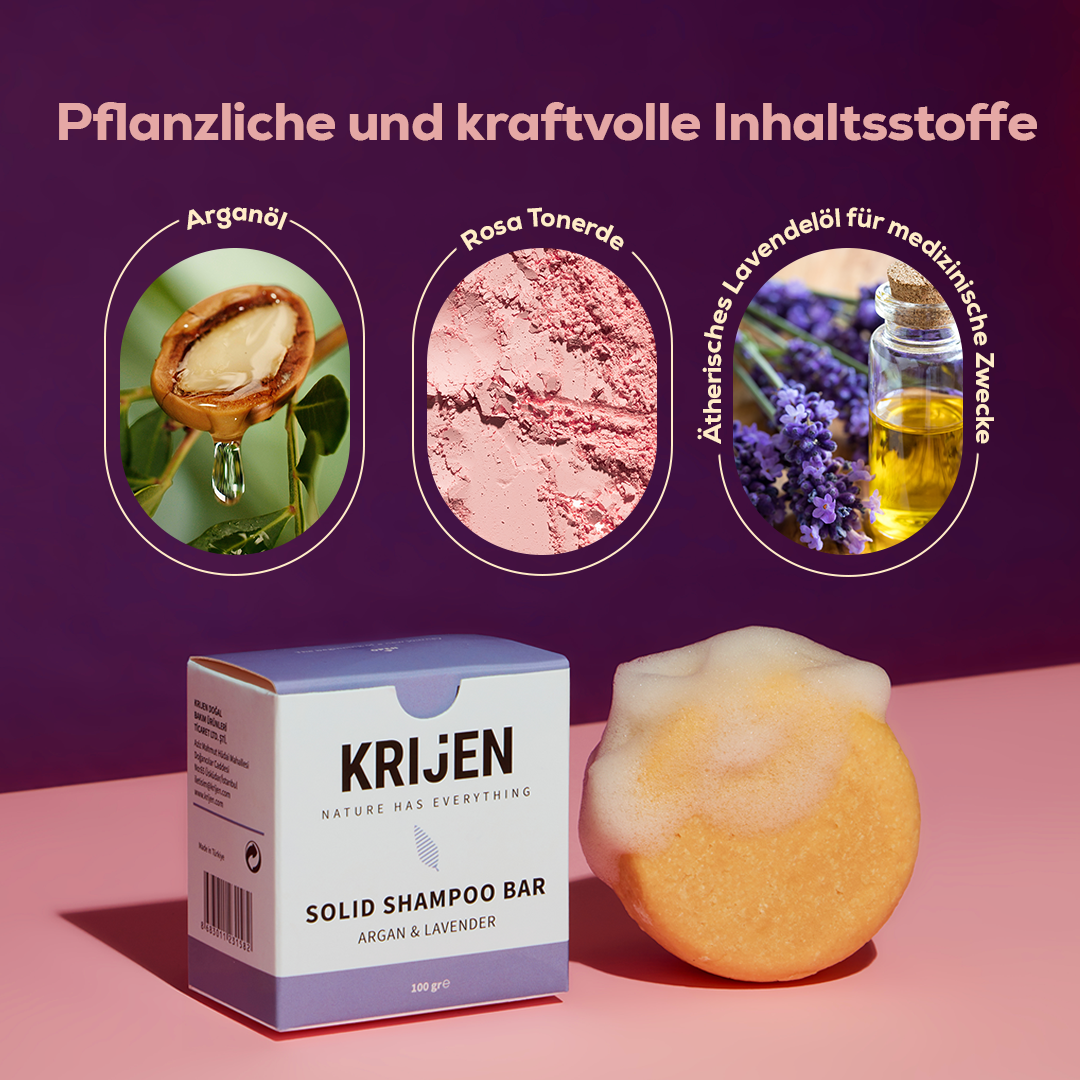 Festes Shampoo-Riegel Argan & Lavendel 100 Gr