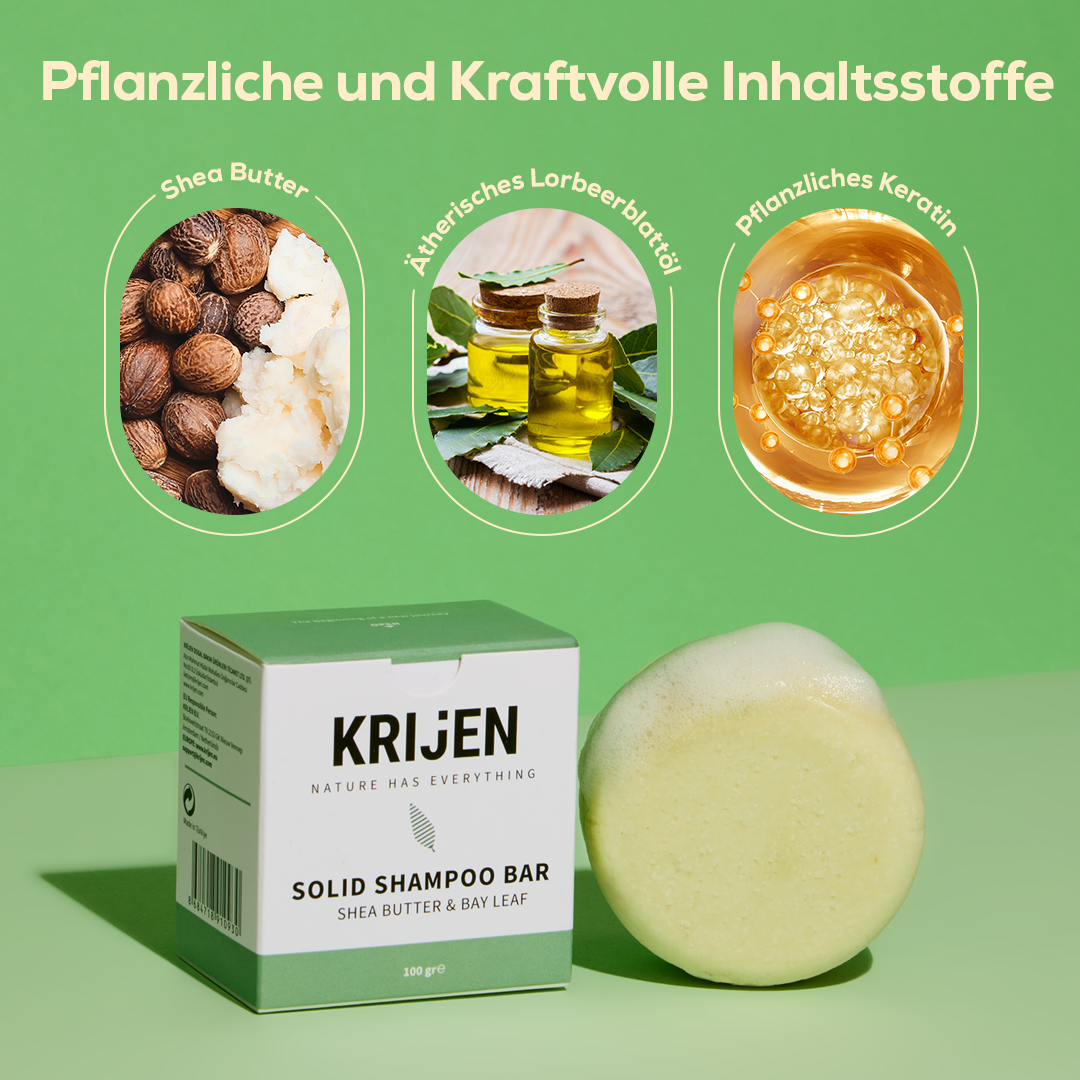 Festes Shampoo mit Sheabutter und Lorbeerblatt, 100 Gr.