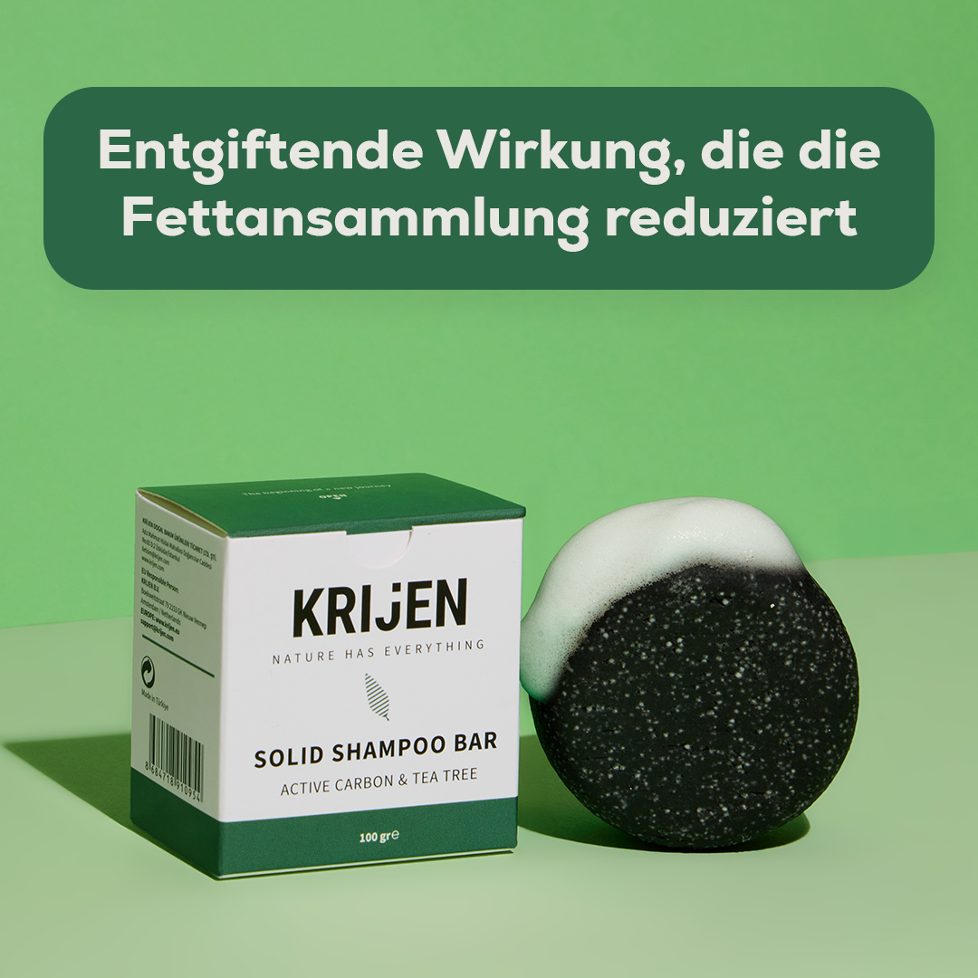 Festes Shampoo mit Aktivkohle und Teebaumöl 100 g – mit natürlichem Kürbis-Luffa