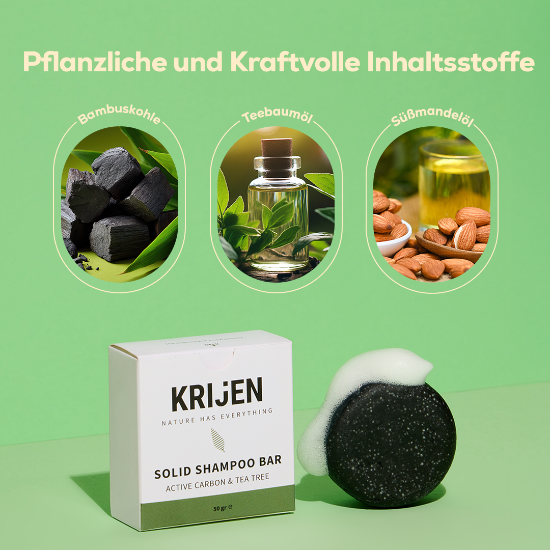 Festes Shampoo-Riegel mit Aktivkohle und Teebaumöl, 50 g – Probiergröße