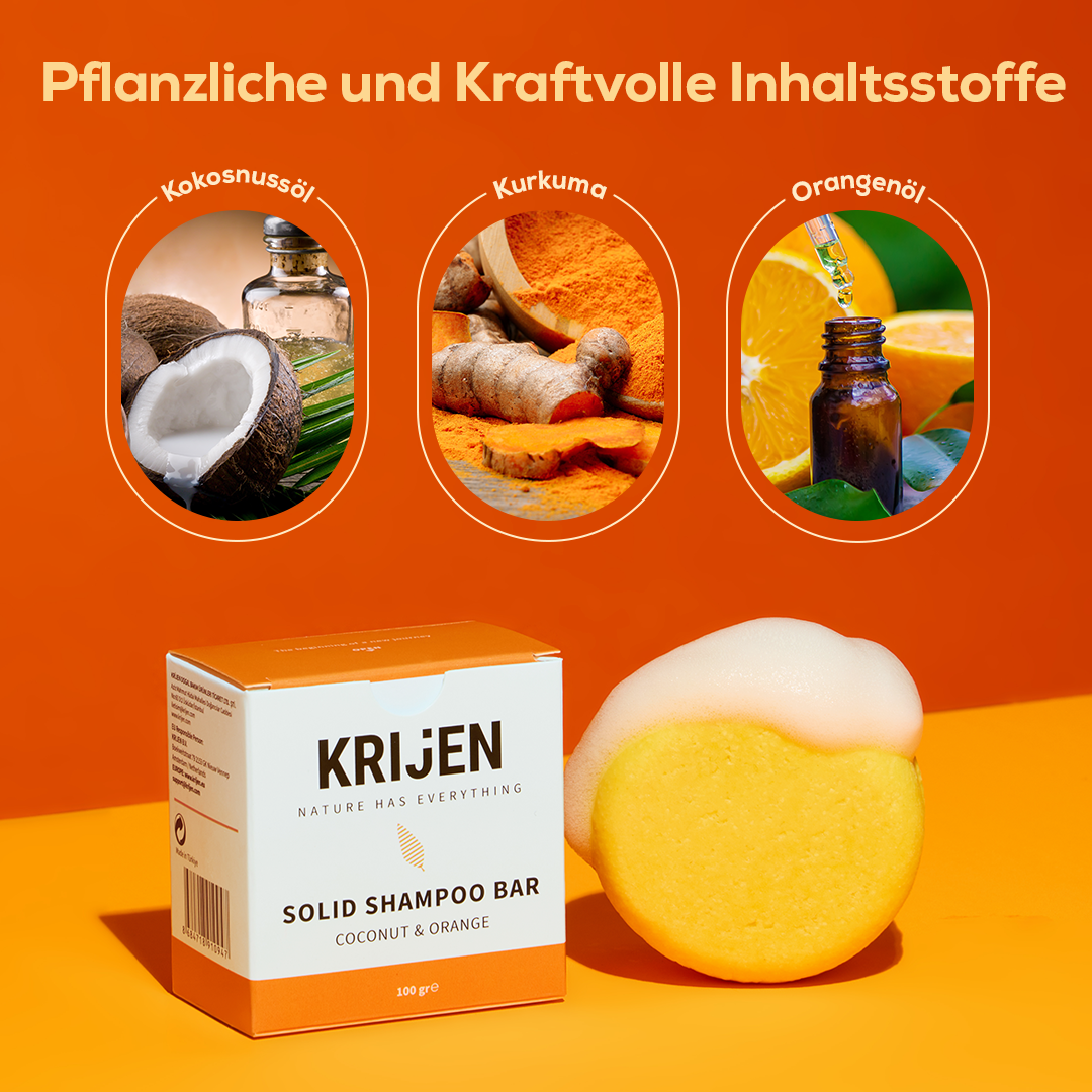 Festes Shampoo-Riegel Kokosnuss &amp; Orange 100 Gr 