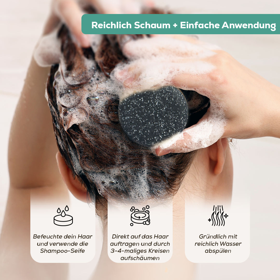 Festes Shampoo mit Aktivkohle und Teebaumöl 100 g – mit natürlichem Kürbis-Luffa