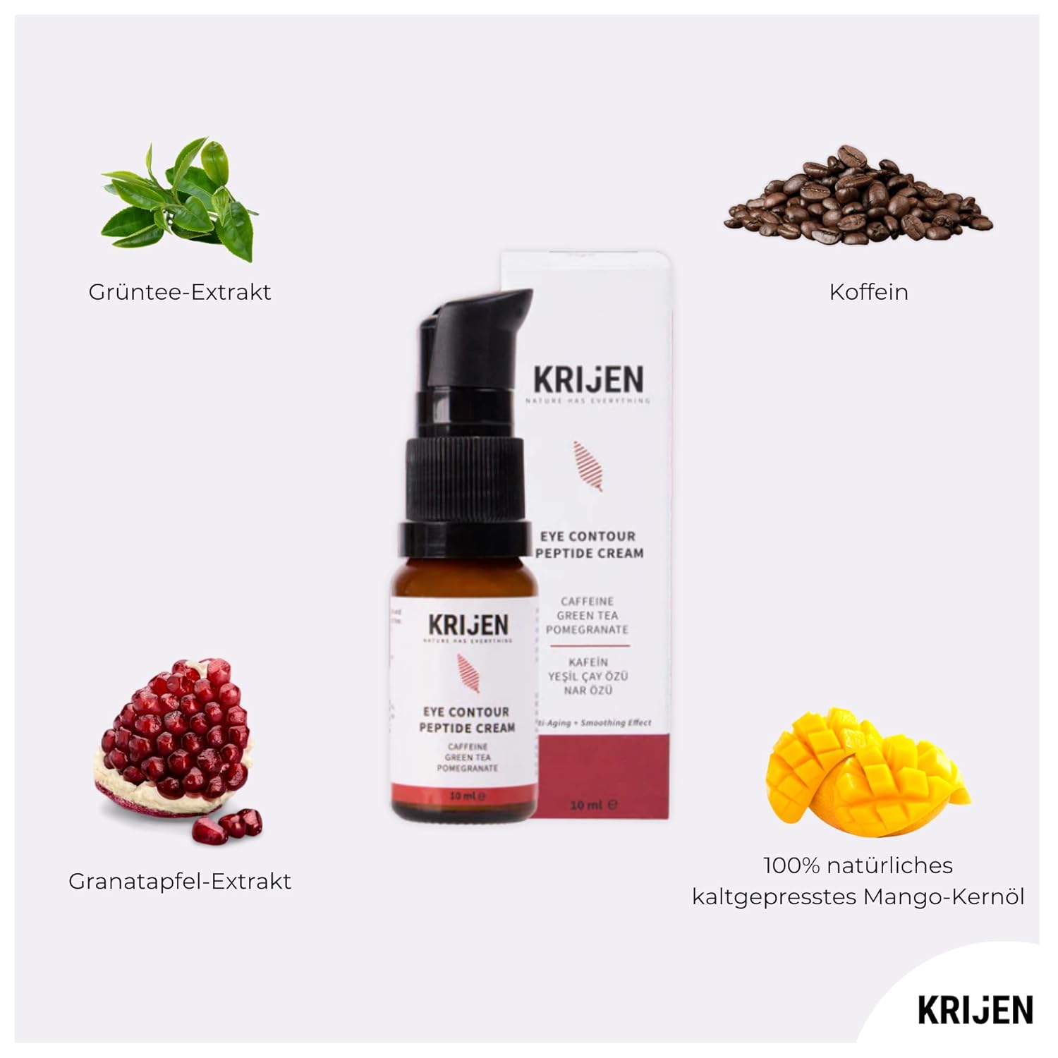 Peptid & Koffein Aufhellende Augencreme | Grüntee-Extrakt + Granatapfel-Extrakt + Mangokernöl 10 ml